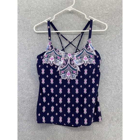 Island Escape Women's Tankini Blue Strappy Cross Back Size 12 Pink  Swim top - Picture 1 of 8